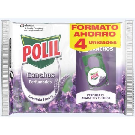 Polil Ganchos Perfumados Formato Ahorro Gancho perfumado antipolillas con aroma a lavanda fresca 4 uds