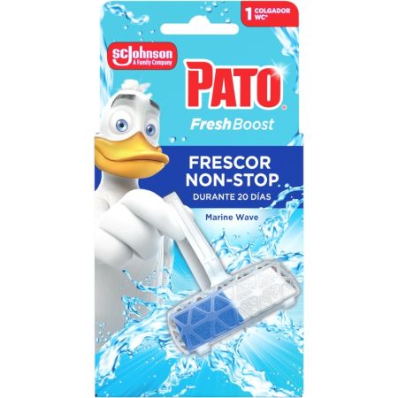 Pato Colgador Wc Fresh Boost Frescor Non-Stop Marine Wave Colgador wc con fórmula avanzada ofrece limpieza eficaz y frescor hasta 12 días con aroma marino