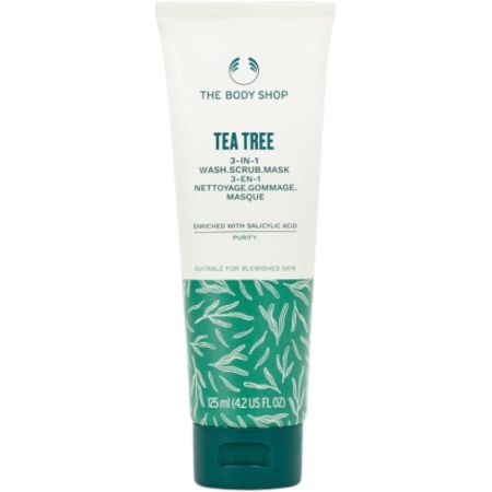 The Body Shop Tea Tree 3-In-1 Wash Scrub Mask Mascarilla exfoliante 3 en 1 con árbol de té combate las imperfecciones y exceso de grasa 125 ml