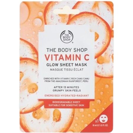 The Body Shop Vitamin C Glow Sheet Mask Energised Hydrated-Radiant Mascarilla facial de tejido monodosis con vitamina c piel luminosa e hidratada en 15 minutos