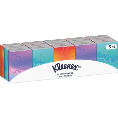 Kleenex Paquete Pañuelos Mindfullness Pañuelo bolsillo tamaño mini de 3 capas 15 paquetes de 7 pañuelos