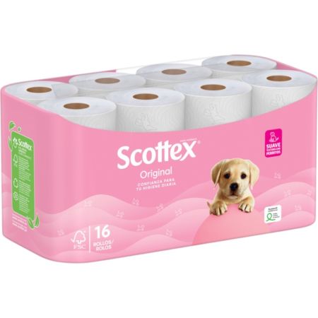 Scottex Papel Higiénico Original Papel higiénico de doble capa ofrece suavidad y resistencia con un toque de algodón 16 uds