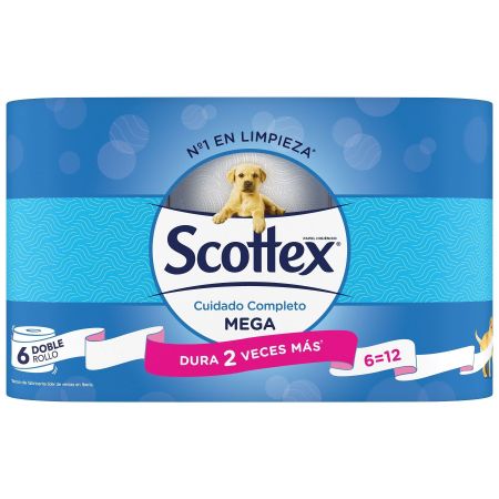 Scottex Mega Cuidado Completo Papel Higiénico Papel higiénico de doble capa dura hasta 2 veces más 6 uds