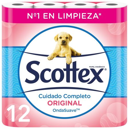 Scottex Original Cuidado Completo Papel Higiénico Papel higiénico de doble capa perfecto en suavidad y resistencia 12 uds