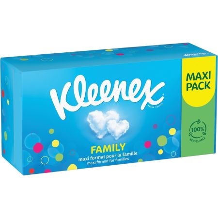 Kleenex Caja De Pañuelos Family Maxi Pack Caja de pañuelos de 3 capas protege frente a la irritación y el enrojecimiento de la nariz 128 uds