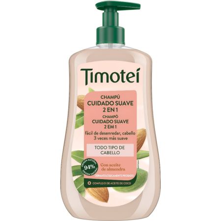 Timotei Cuidado Suave 2 En 1 Champú Champú suavizante limpia y desenreda sin apelmazar con aceite de almendra para todo tipo de cabellos 600 ml
