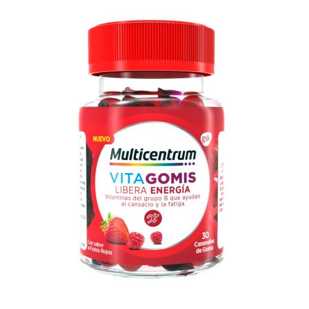 Multicentrum Complemento Alimenticio Vitagomis Libera Energía Caramelos de goma ayudan al cansancio y la fatiga sabor frutos rojos 30 uds