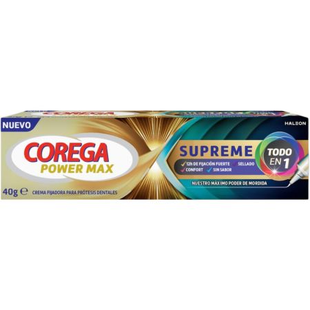 Corega Supreme Power Max Crema Fijadora Formato Ahorro Crema fijadora para prótesis dentales impide la infiltración de alimentos larga duración