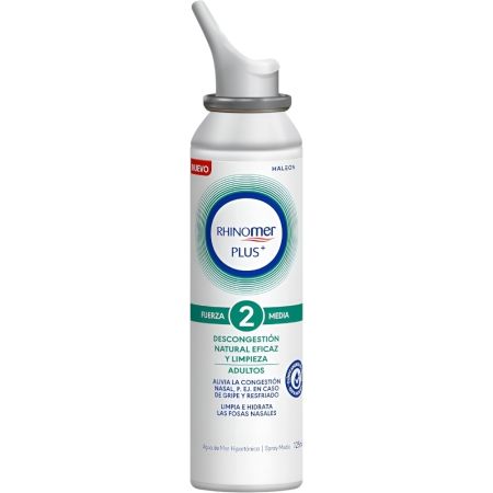 Rhinomer Limpiador Nasal Plus+  Fuerza 2 Media Solución para aliviar la congestión nasal y limpiar y humedecer las fosas nasales 125 ml