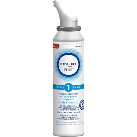 Rhinomer Limpiador Nasal Plus+ Fuerza 1 Suave Solución para aliviar la congestión nasal y limpiar y humedecer las fosas nasales 125 ml