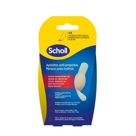 Scholl Apósitos Anti-Ampollas Dedos Apósitos para dedos ayudan a combatir la ampolla con alivio inmediato 6 uds
