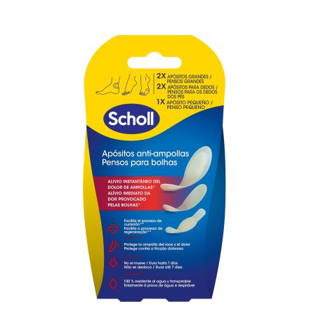 Scholl Apósitos Anti-Ampollas Pensos Para Talón Y Dedos Apósitos grandes para talón y dedos ayudan a combatir la ampolla con alivio inmediato 6 uds