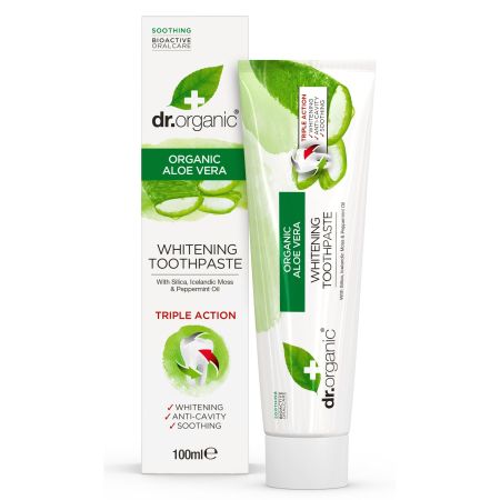 Dr.Organic Organic Aloe Vera Whitening Toothpaste Triple Action Pasta de dientes vegana fortalecedora blanqueadora y calmante 100 ml