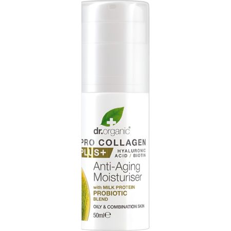 Dr.Organic Pro Collagen Plus Anti-Aging Moisturiser Milk Protein Crema facial vegana antienvejecimiento mejora la elasticidad y reduce el enrojecimiento 50 ml