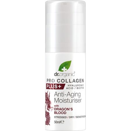 Dr.Organic Pro Collagen Plus+ Anti-Aging Moisturiser Dragon'S Blood Crema de día vegana antiedad reduce enrojecimiento y arrugas 24 horas 50 ml