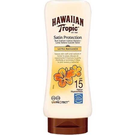 Hawaiian Tropic Satin Protection Ultra Radiance Loción Solar Spf 15 Leche solar corporal muy resistente al agua con textura no grasa para una piel radiante 180 ml