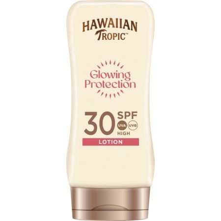 Hawaiian Tropic Glowing Protection Lotion Spf 30 Loción solar corporal resistente al agua de textura ultraligera y no grasa ofrece para una piel radiante