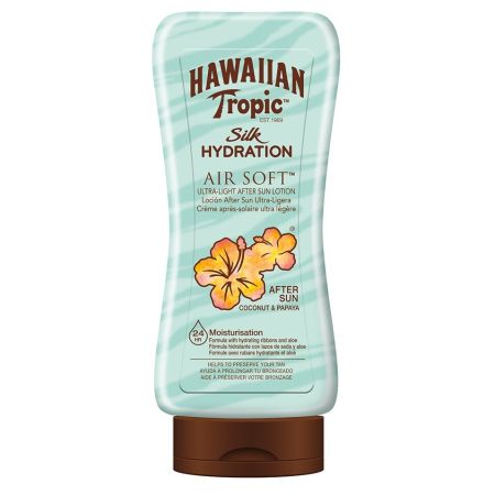 Hawaiian Tropic Silk Hidration Air Soft Loción After Sun Ultra-Ligera After sun corporal no graso de coco y papaya piel libre cuidada e hidratada hasta 24  horas 180 ml