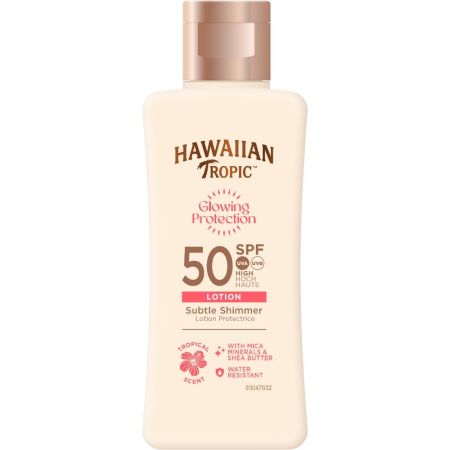 Hawaiian Tropic Glowing Protection Lotion Spf 50 Loción solar corporal resistente al agua de textura ultraligera y no grasa ofrece para una piel radiante