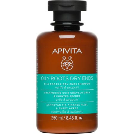 Apivita Oily Roots & Dry Ends Shampoo Champú equilibrante limpia suavemente hidratando suavizando y reparando puntas secas 250 ml