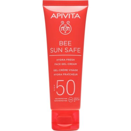 Apivita Bee Sun Safe Hydra Fresh Face Gel-Cream Spf 50 Crema solar hidratante previene el envejecimiento prematuro y mantiene la apariencia juvenil de la piel 50 ml