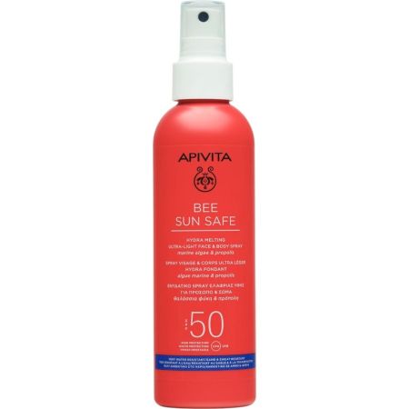Apivita Bee Sun Safe Hydra Melting Ultra-Light Spray Spf 50 Spray solar para rostro y cuello protege contra el fotoenvejecimiento 200 ml