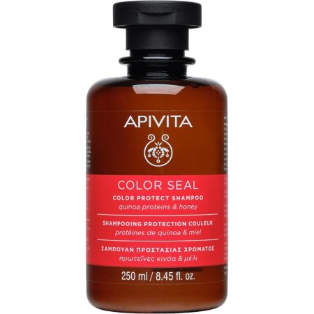 Apivita Color Seal Color Protect Shampoo Champú sin sulfatos hidratante y sellador del color limpia suavemente para cabello teñido 250 ml