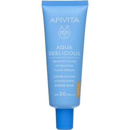Apivita Aqua Beelicious Healthy Glow Hydrating Fluid Cream Spf30 Crema facial hidratante con color de textura ligera ilumina ofreciendo hidratación y frescura inmediata 40 ml