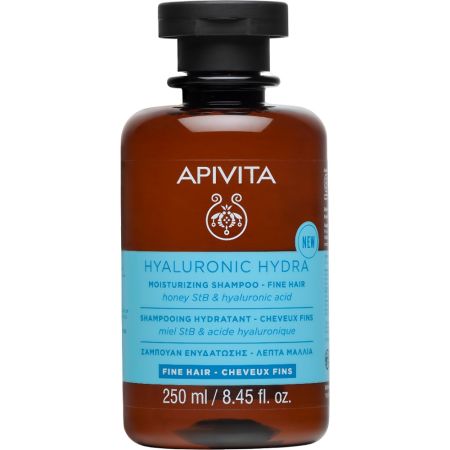Apivita Hyaluronic Hydra Moisturizing Shampoo Fine Hair Champú hidratante limpia suavemente y previene encrespamiento reduciendo la rotura capilar para cabello fino 250 ml
