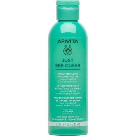 Apivita Just Bee Clear Pore Minimizing Purifying Lotion Loción facial purificante minimizadora de poros ayuda a reducir imperfecciones alisando y exfoliando suavemente 200 ml