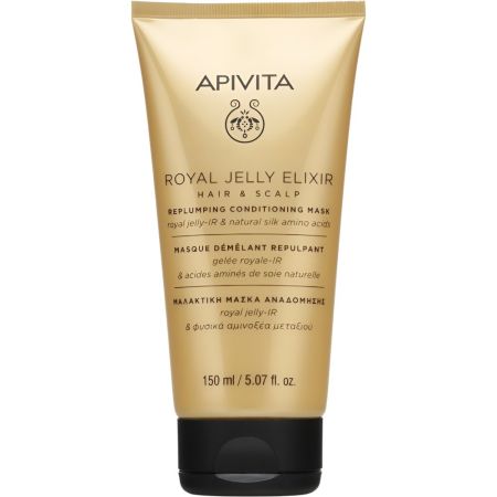 Apivita Royal Jelly Elixir Hair & Scalp Replumping Conditioning Mask Mascarilla capilar ligera restaura la fuerza la vitalidad y el brillo ideal para cabello débil apagado y frágil 250 ml