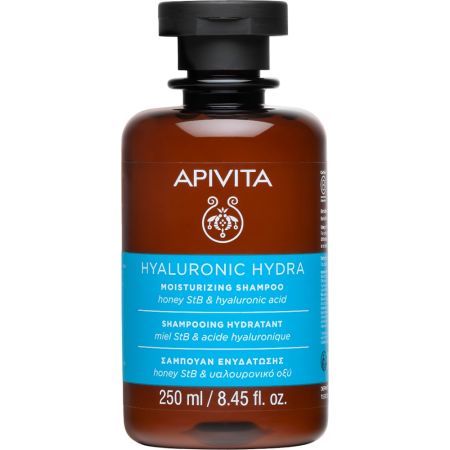 Apivita Hyaluronic Hydra Moisturizing Shampoo Champú de hidratación profunda limpia suavemente previene la rotura y domina el cabello encrespado 250 ml