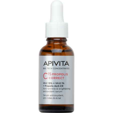 Apivita C15 Propolis Correct Anti-Wrinkle & Brighening Serum Sérum corrector de textura ligera y rápida absorción ofrece acabado luminoso suave y no graso 30 ml