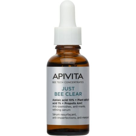 Apivita Just Bee Clear Anti-Blemishes, Anti-Marks, Refining Serum Sérum antiimperfecciones refina la textura de la piel exfoliando y reduciendo las marcas de acné 30 ml