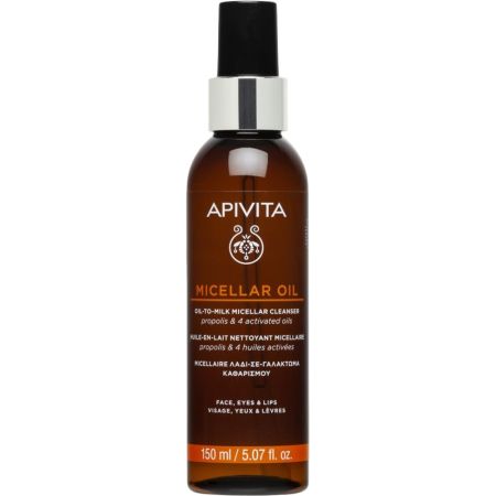 Apivita Micellar Oil Oil-To-Milk Micellar Cleanser Limpiador facial elimina suave y eficazmente hidratando en profundidad y protegiendo la piel 150 ml