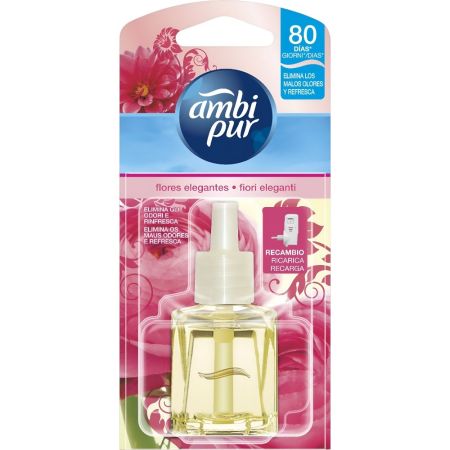 Ambipur Ambientador Flores Elegantes Recambio Ambientador eléctrico para hogar combate los olores y refresca hasta 80 días 21,5 ml