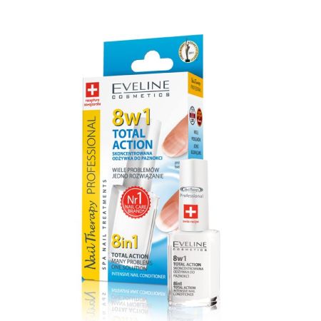Eveline Cosmetics Nail Therapy Profesional 8in1 Total Action Tratamiento de uñas regenera y reconstruye de manera efectiva sella cura y estimula el crecimiento 12 ml