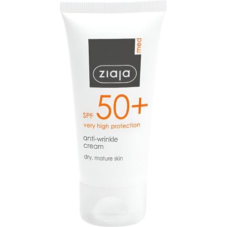 Ziaja Med Crema Facial Antiarrugas Spf 50+ Crema vegana antiarrugas hidrata suaviza y previene quemaduras solares y decoloración de la piel 50 ml