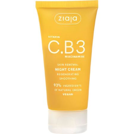 Ziaja Vitamin C.B3 Niacinamida Crema Facial De Noche Crema de noche vegana regeneradora hidrata alisa y unifica ofreciendo brillo a la piel 50 ml