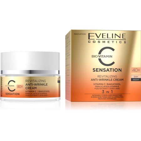 Eveline Cosmetics Bio Vitamin C Sensation Anti-Wrinkle Cream 3 In 1 Crema de día y noche antiedad suaviza arrugas regenera hidrata y calma irritaciones 50 ml