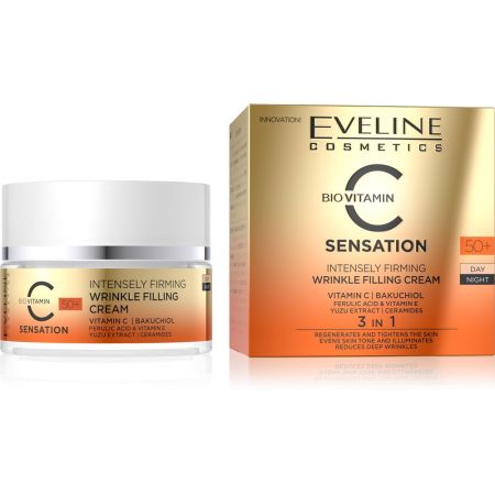 Eveline Cosmetics Bio Vitamin C Sensation Wrinkle Filling Cream 3 In 1 Crema de día y de noche intensamente reafirmante ilumina y reconstruye la piel 50 ml