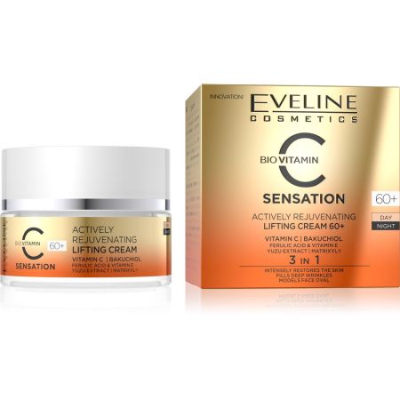 Eveline Cosmetics Bio Vitamin C Sensation Lifting Cream 60+ 3 In 1 Crema de día y noche efecto lifting reduce perfectamente arrugas e ilumina 50 ml