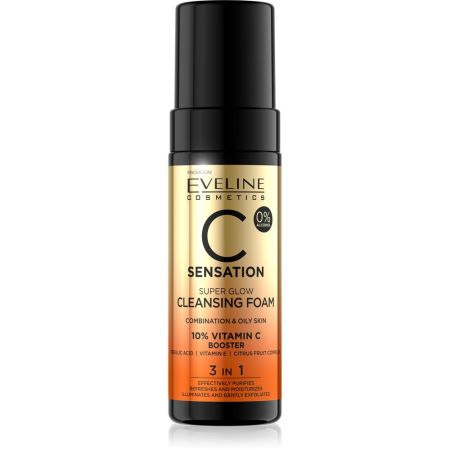 Eveline Cosmetics C Sensation Cleansing Foam 3 In 1 Mousse limpiadora refresca hidrata ilumina y exfolia suavemente con ingredientes activos 150 ml