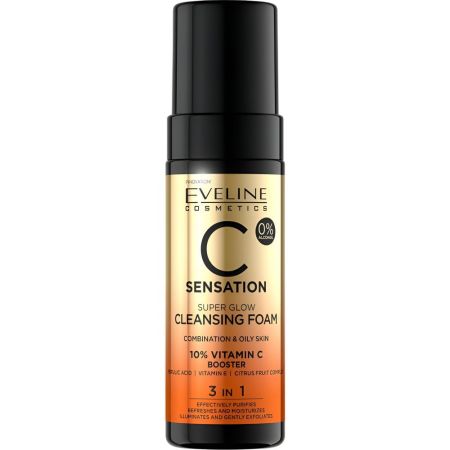 Eveline Cosmetics C Sensation Cleansing Foam 3 In 1 Mousse limpiadora refresca hidrata ilumina y exfolia suavemente con ingredientes activos 150 ml