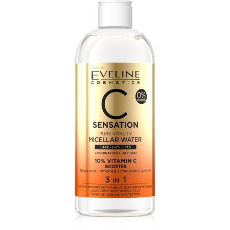 Eveline Cosmetics C Sensation Micellar Water 3 In 1 Agua micelar para rostro labios y ojos  limpia y refresca 150 ml