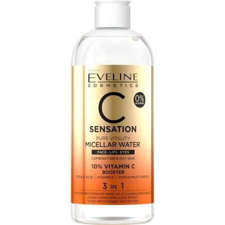 Eveline Cosmetics C Sensation Micellar Water 3 In 1 Agua micelar para rostro labios y ojos  limpia y refresca 150 ml