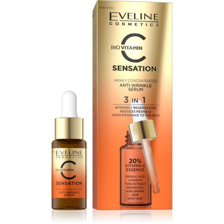 Eveline Cosmetics Bio Vitamin C Sesantion Anti-Wrinkle Serum 3 In 1 Sérum concentrado antiarrugas efecto antioxidante hidata y reafirma 8 ml