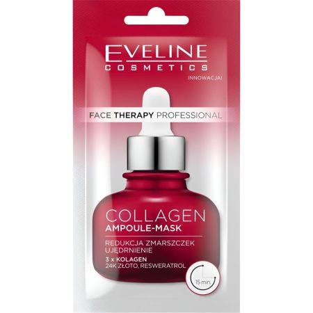 Eveline Cosmetics Face Therapy Professional Collagen Ampoule-Mask Mascarilla facial profesional reduce líneas de expresión arrugas firmeza y rejuvenecimiento 8 ml