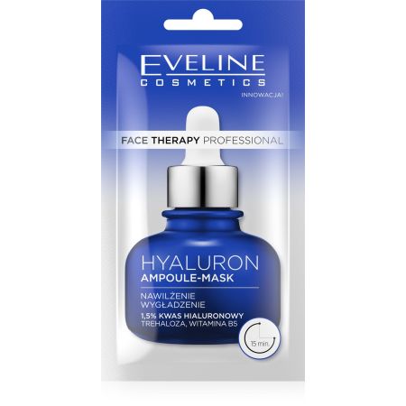 Eveline Cosmetics Face Therapy Professional Hyaluron Ampoule-Mask Mascarilla profesional aporta hidratación profunda suavidad y mejora del aspecto 8 ml