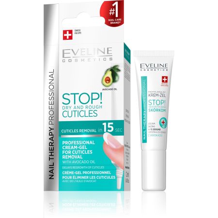 Eveline Cosmetics Stop! Dry And Rough Cuticles Professional Cream-Gel Tratamiento profesional elimina cutículas secas y ásperas calma suaviza e hidrata 12 ml